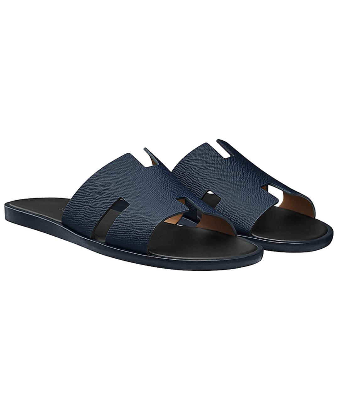 HERMES Синие кожаные шлепанцы, фото 3