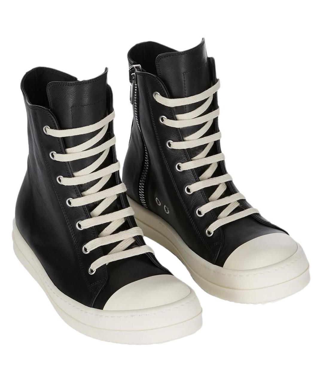 RICK OWENS Черные кожаные низкие кроссовки / кеды, фото 3