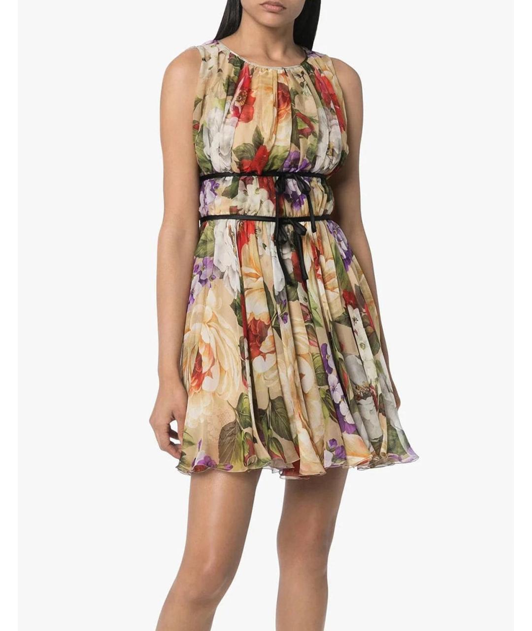 DOLCE&GABBANA Бежевое шелковое коктейльное платье, фото 2