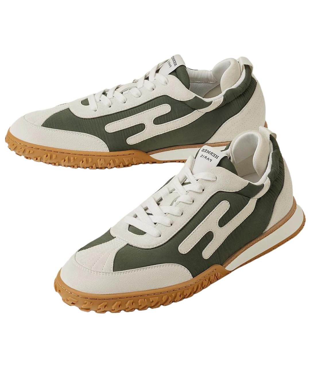 HERMES Зеленые текстильные низкие кроссовки / кеды, фото 3