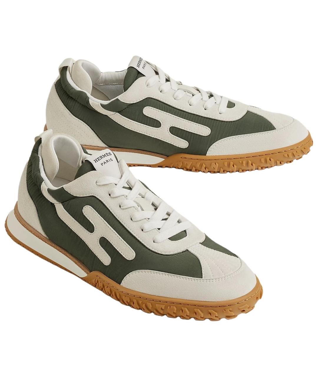 HERMES Зеленые текстильные низкие кроссовки / кеды, фото 4