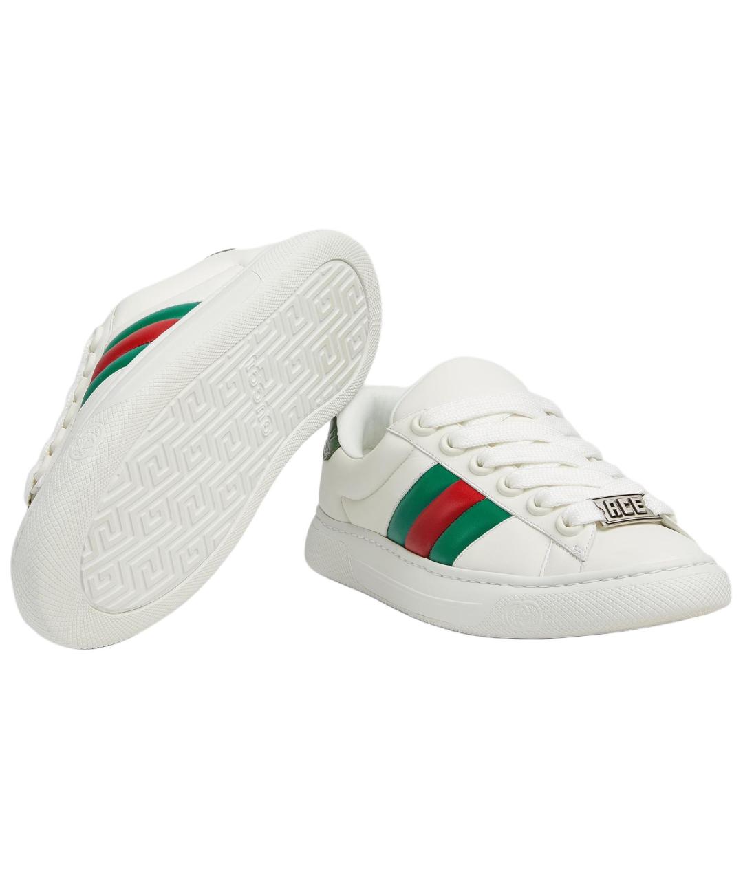 GUCCI Белые кожаные низкие кроссовки / кеды, фото 6