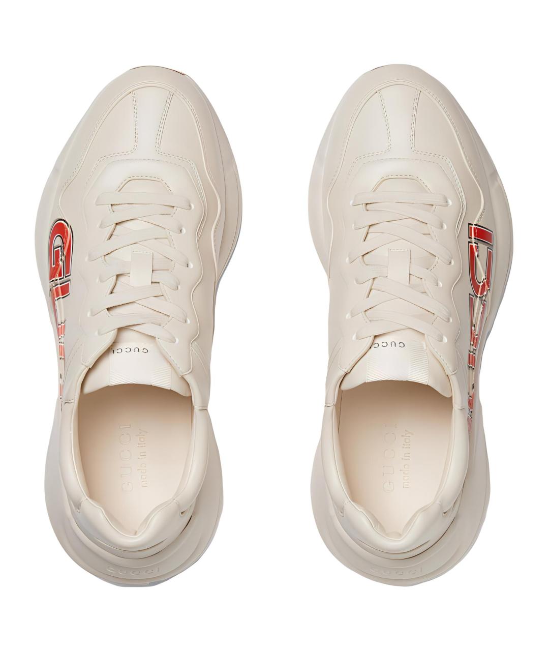 GUCCI Бежевые кожаные высокие кроссовки / кеды, фото 4