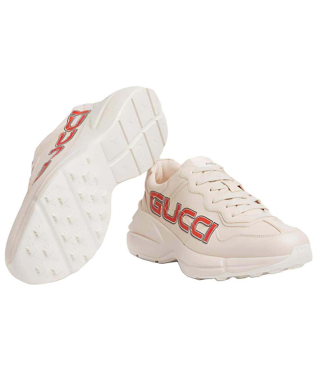 GUCCI Бежевые кожаные высокие кроссовки / кеды, фото 6