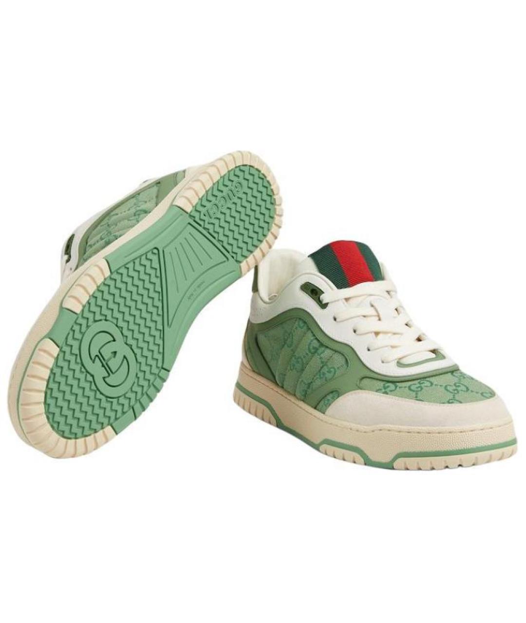 GUCCI Зеленые текстильные низкие кроссовки / кеды, фото 6