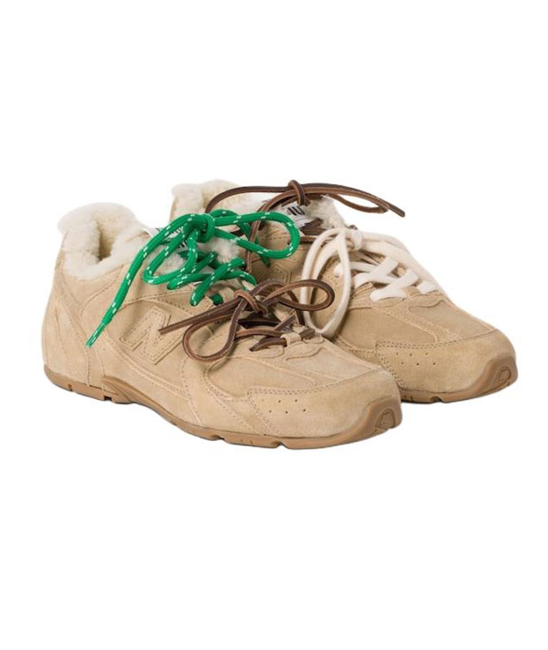 MIU MIU Бежевые замшевые кроссовки, фото 4