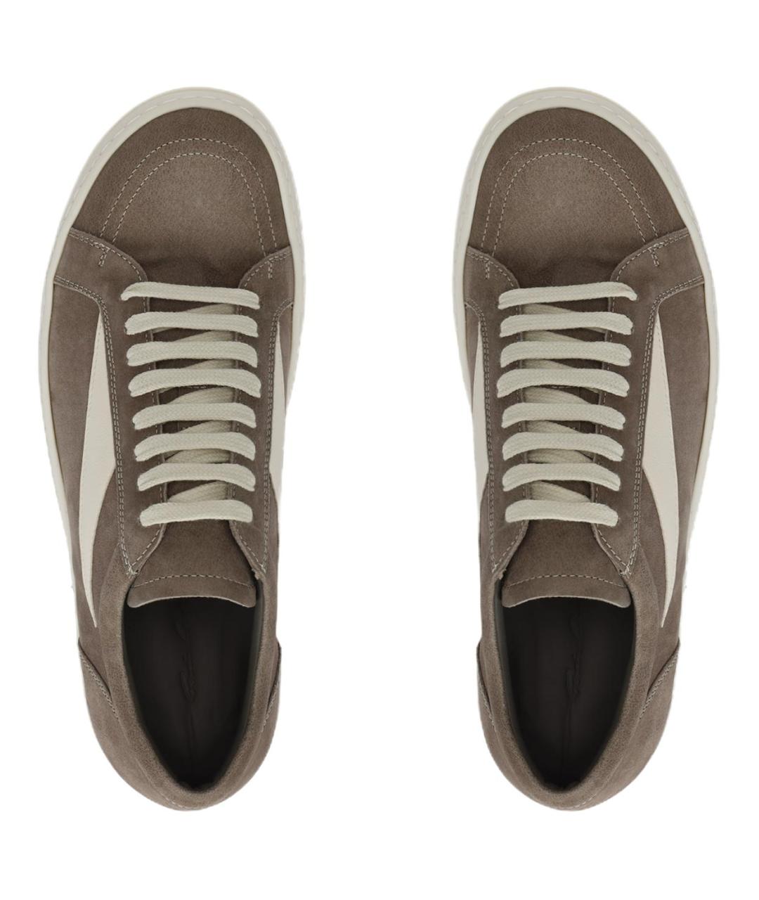 RICK OWENS Коричневые кожаные низкие кроссовки / кеды, фото 3