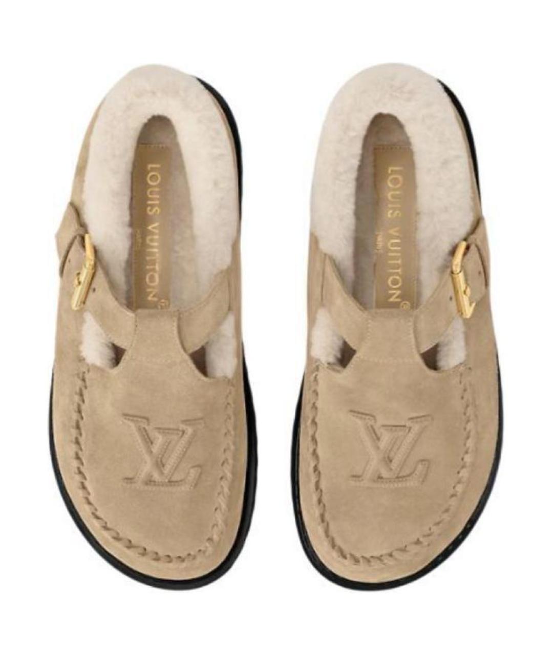 LOUIS VUITTON Бежевые замшевые мюли, фото 4