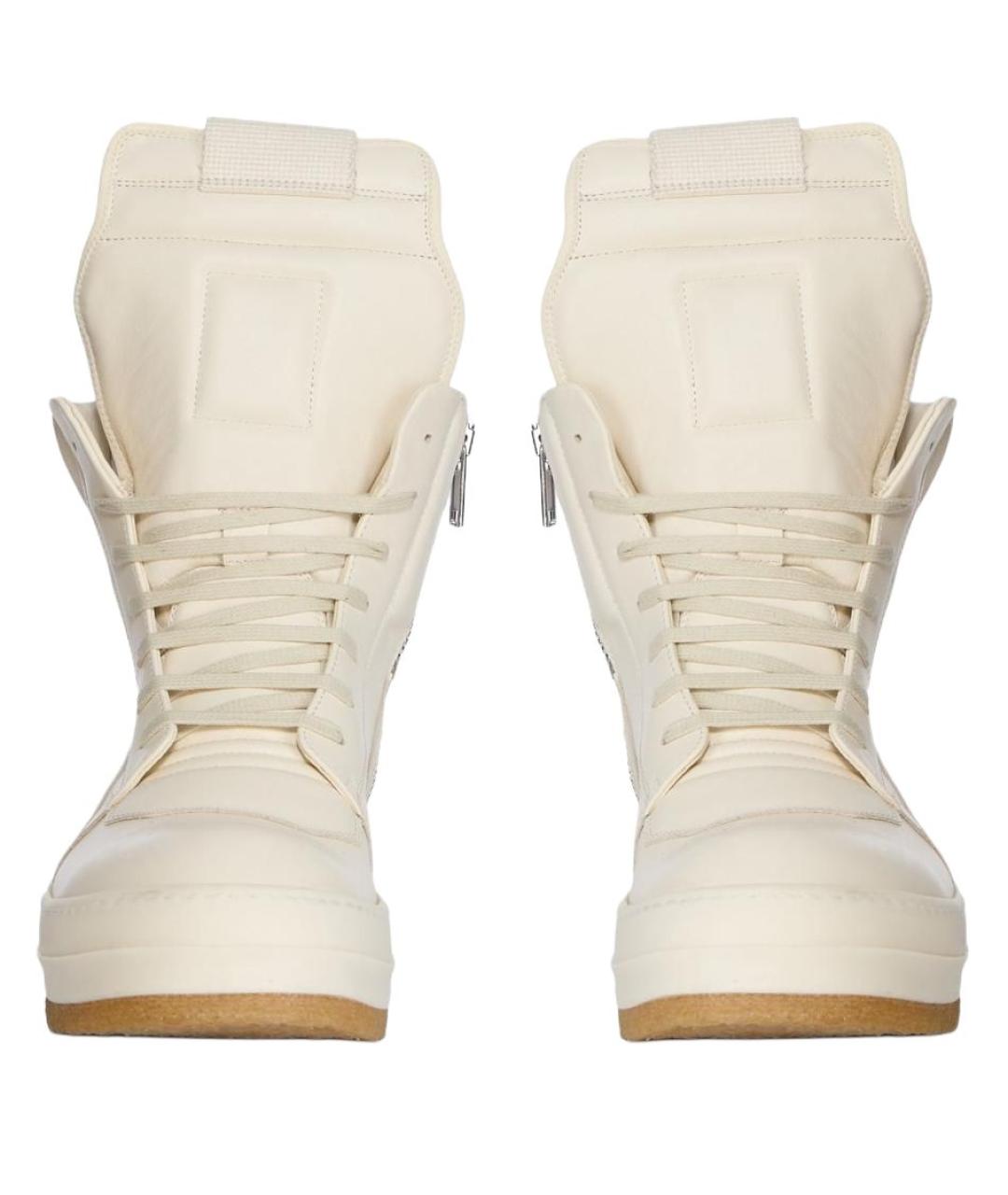 RICK OWENS Белые кожаные высокие кроссовки / кеды, фото 3