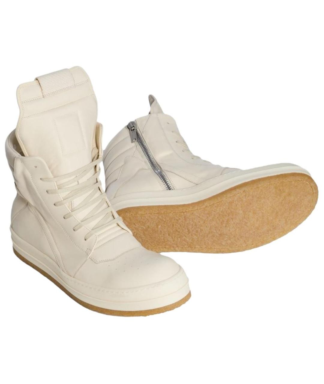 RICK OWENS Белые кожаные высокие кроссовки / кеды, фото 5