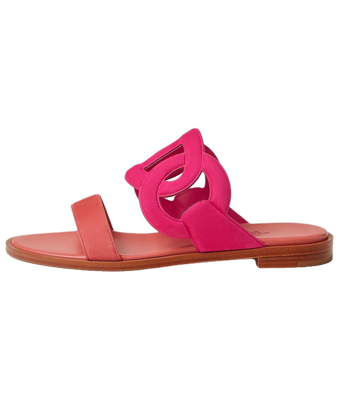 HERMES Розовые замшевые шлепанцы, фото 2