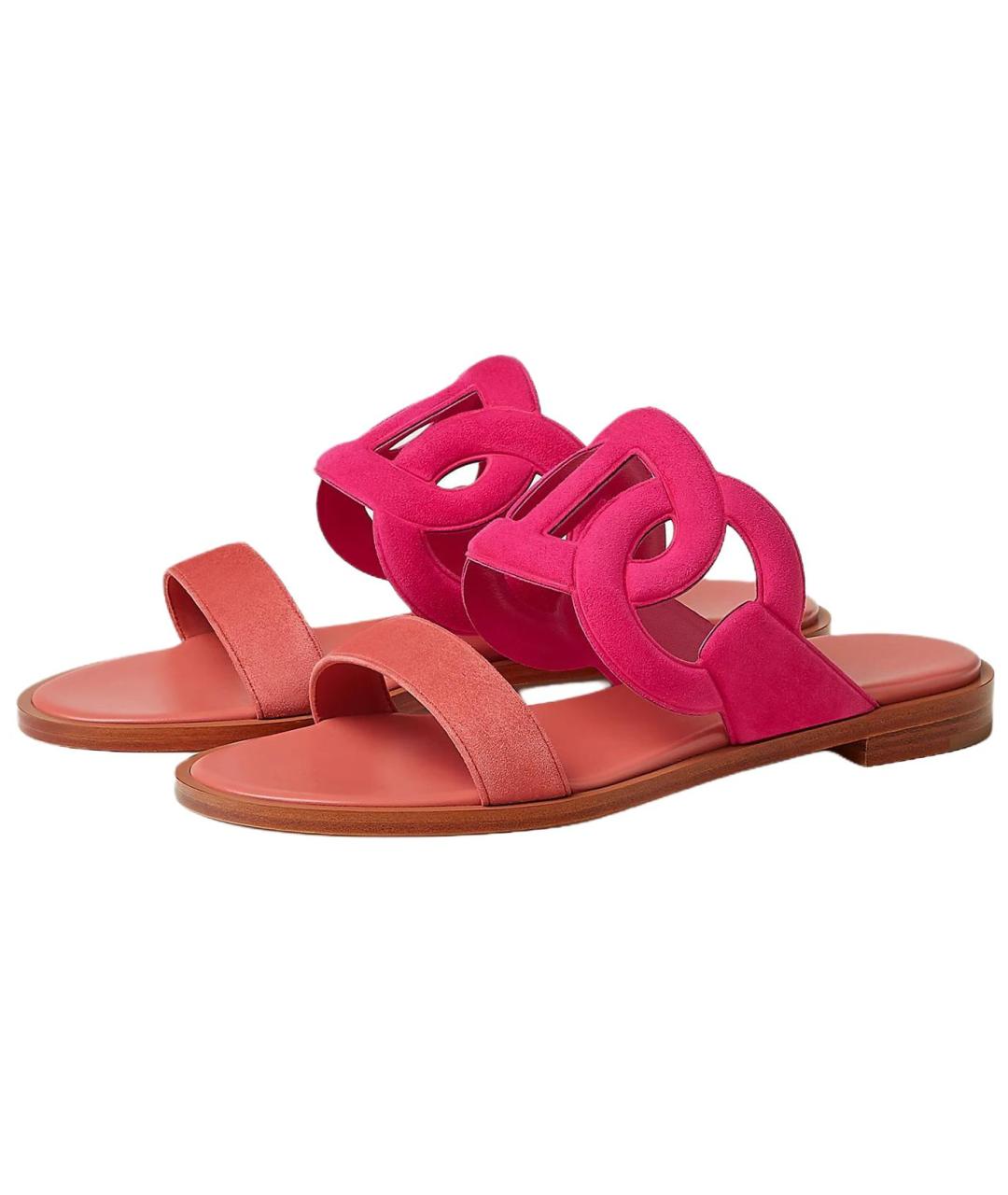HERMES Розовые замшевые шлепанцы, фото 3