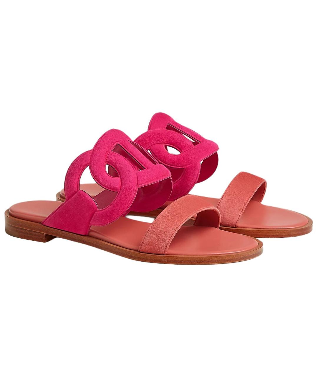 HERMES Розовые замшевые шлепанцы, фото 4