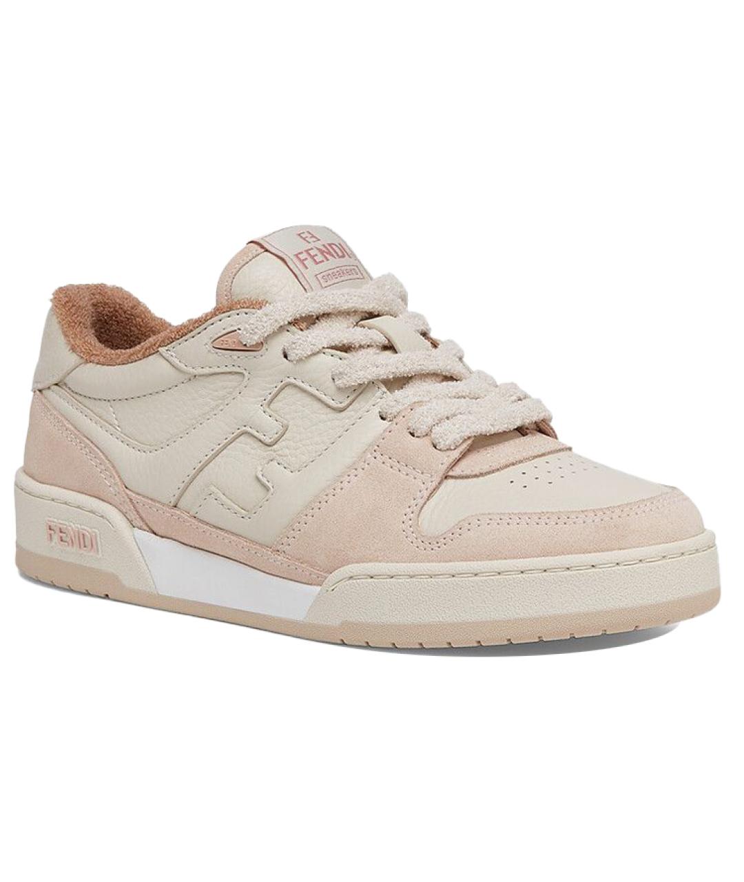 FENDI Бежевые кожаные кроссовки, фото 3