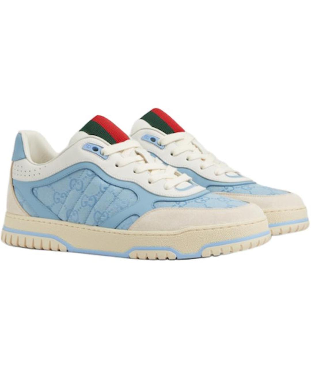 GUCCI Голубые кожаные низкие кроссовки / кеды, фото 3