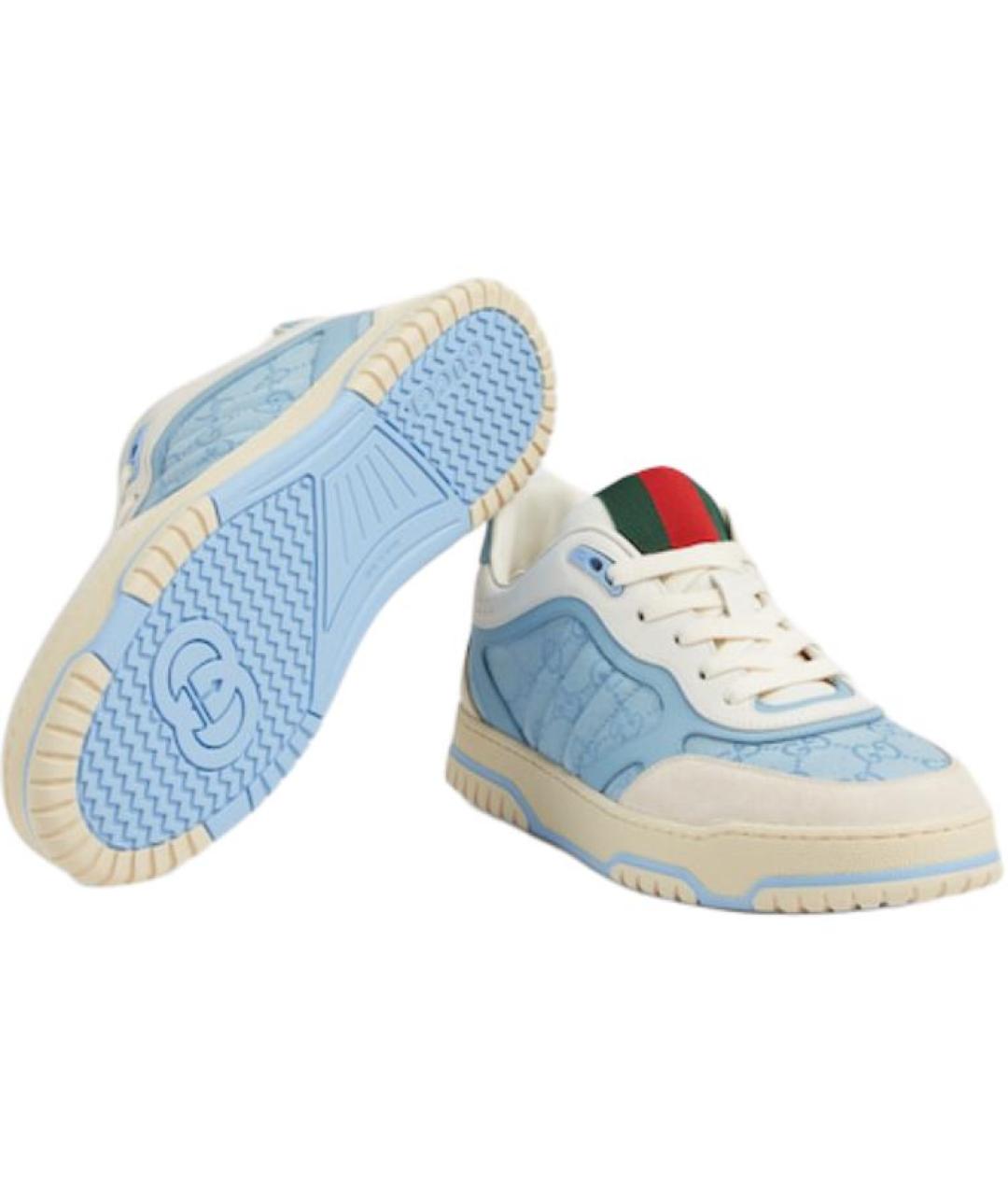 GUCCI Голубые кожаные низкие кроссовки / кеды, фото 4