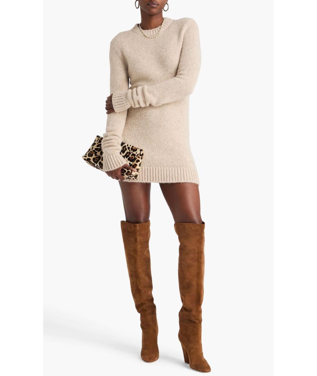 DOLCE&GABBANA Бежевое шерстяное коктейльное платье, фото 2