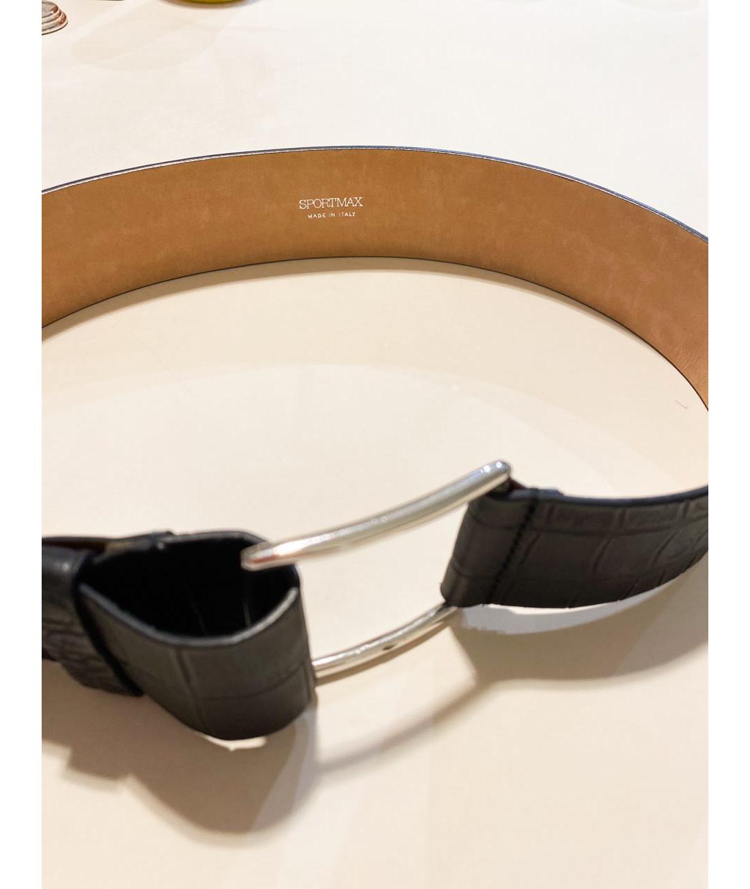 SPORTMAX Антрацитовый кожаный ремень, фото 6