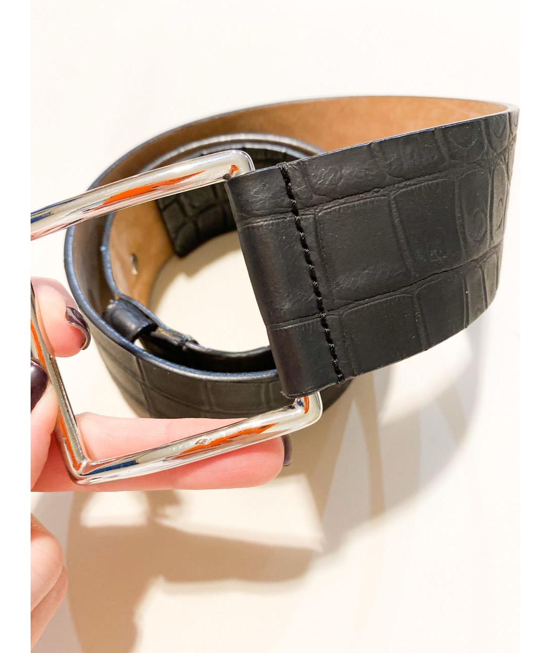 SPORTMAX Антрацитовый кожаный ремень, фото 2