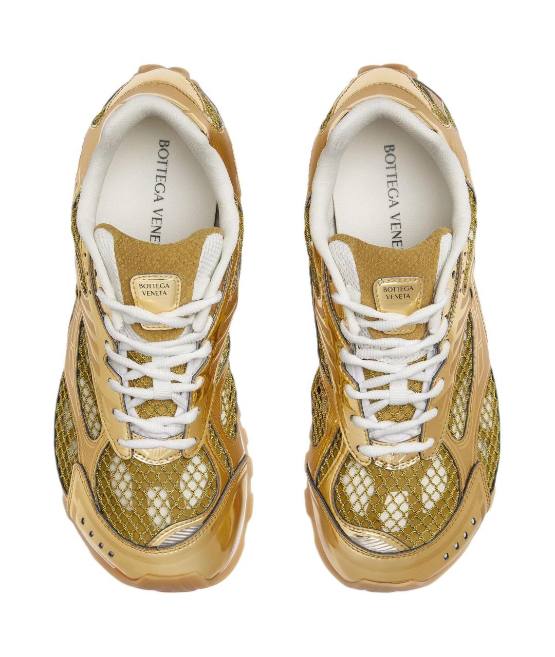 BOTTEGA VENETA Золотые текстильные низкие кроссовки / кеды, фото 4