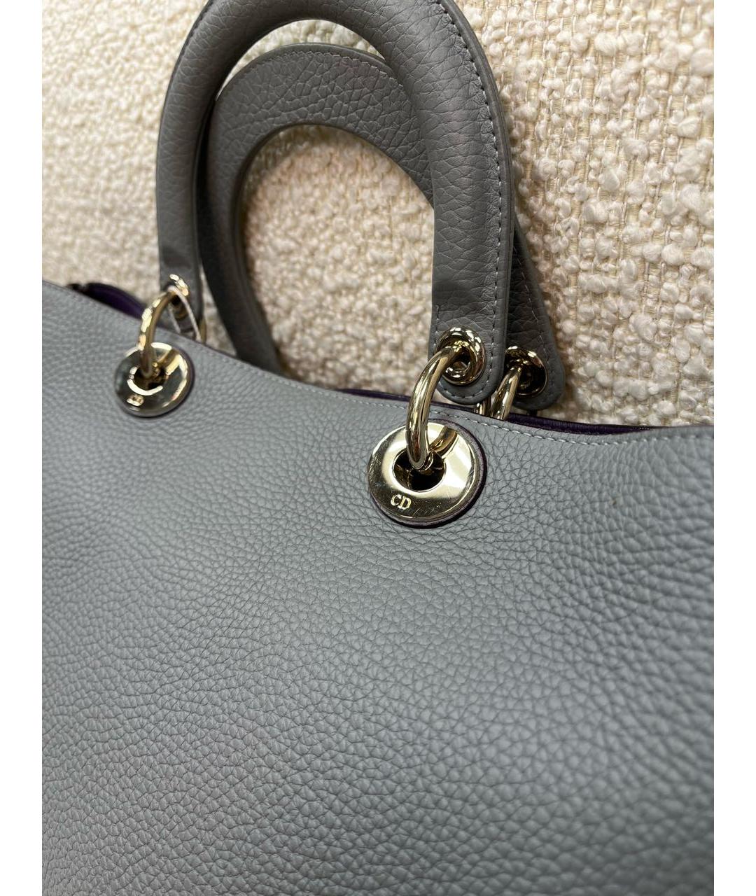 CHRISTIAN DIOR Антрацитовая кожаная сумка с короткими ручками, фото 8