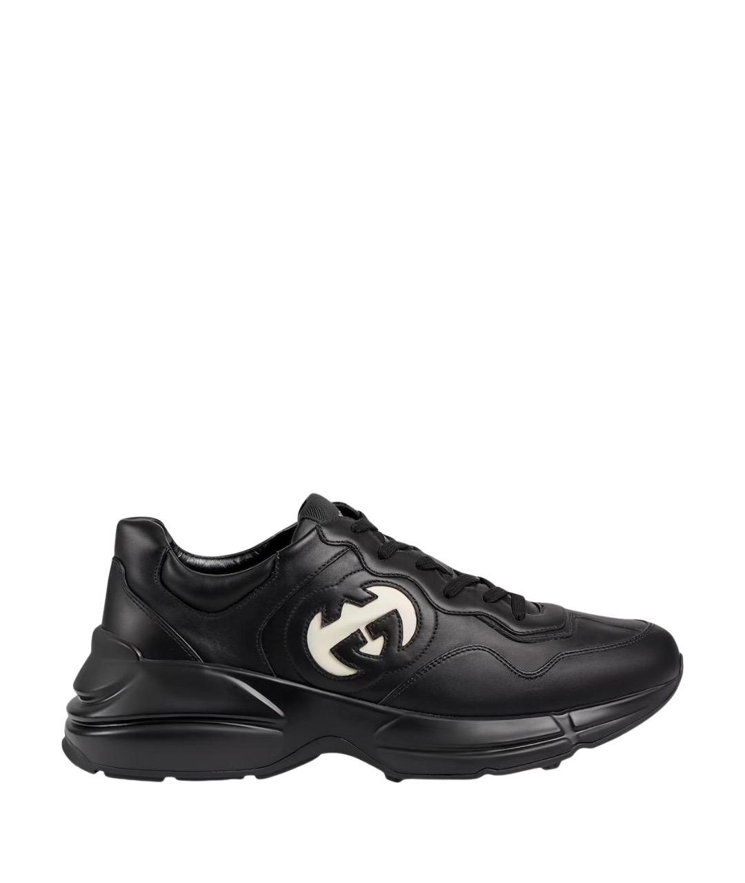 GUCCI Черные кожаные высокие кроссовки / кеды, фото 1