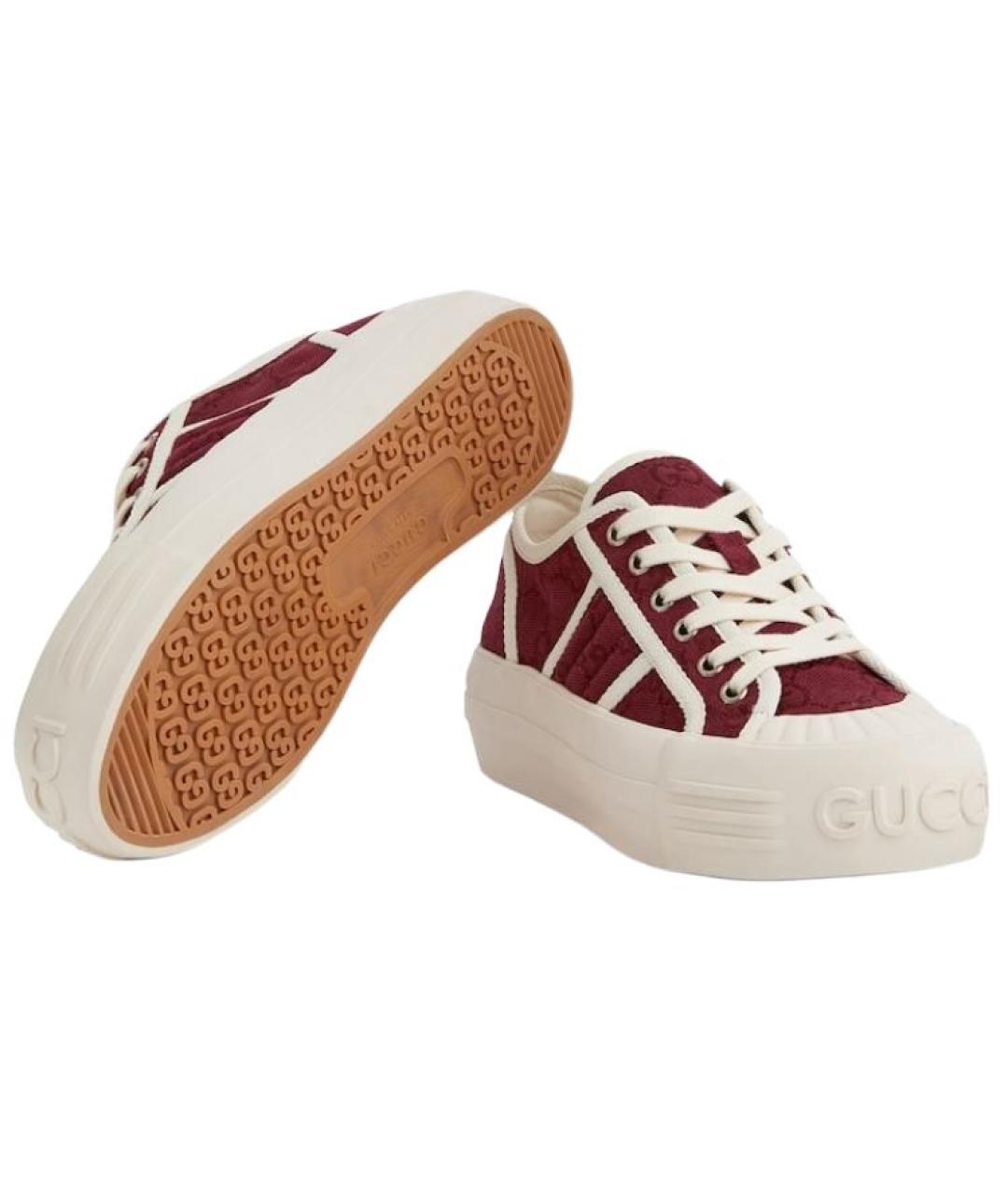 GUCCI Бордовые текстильные кеды, фото 6