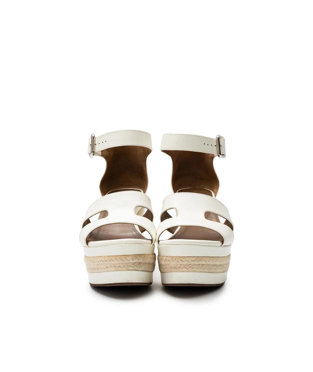 HERMES Белые кожаные босоножки, фото 4