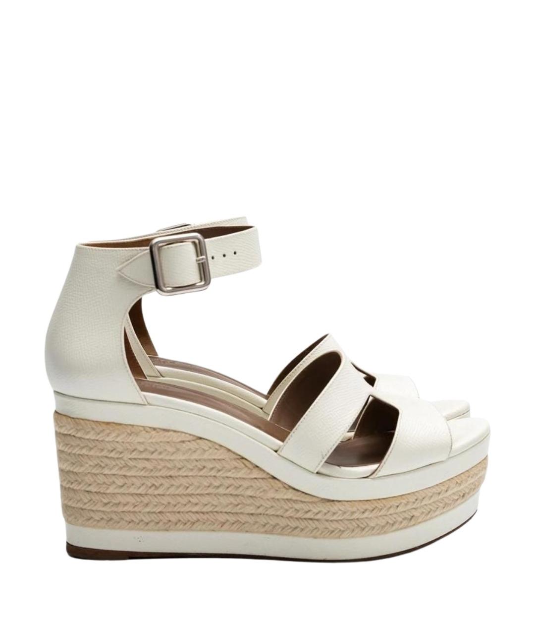 HERMES Белые кожаные босоножки, фото 1