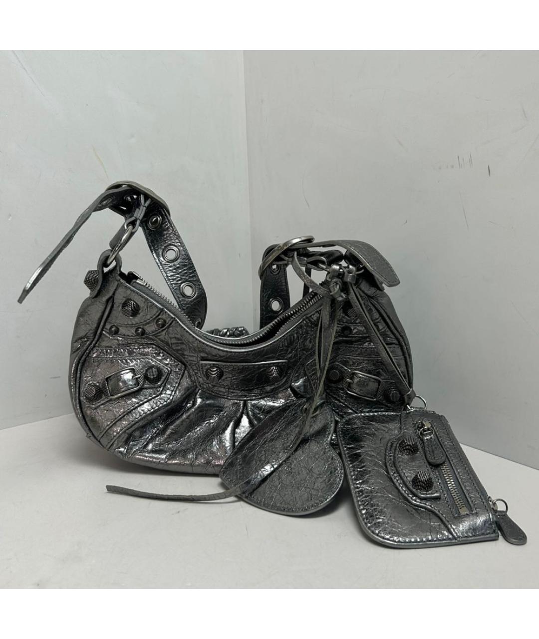 BALENCIAGA Серебряная кожаная сумка через плечо, фото 8