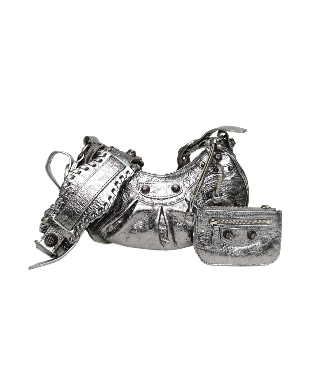 BALENCIAGA Серебряная кожаная сумка через плечо, фото 10