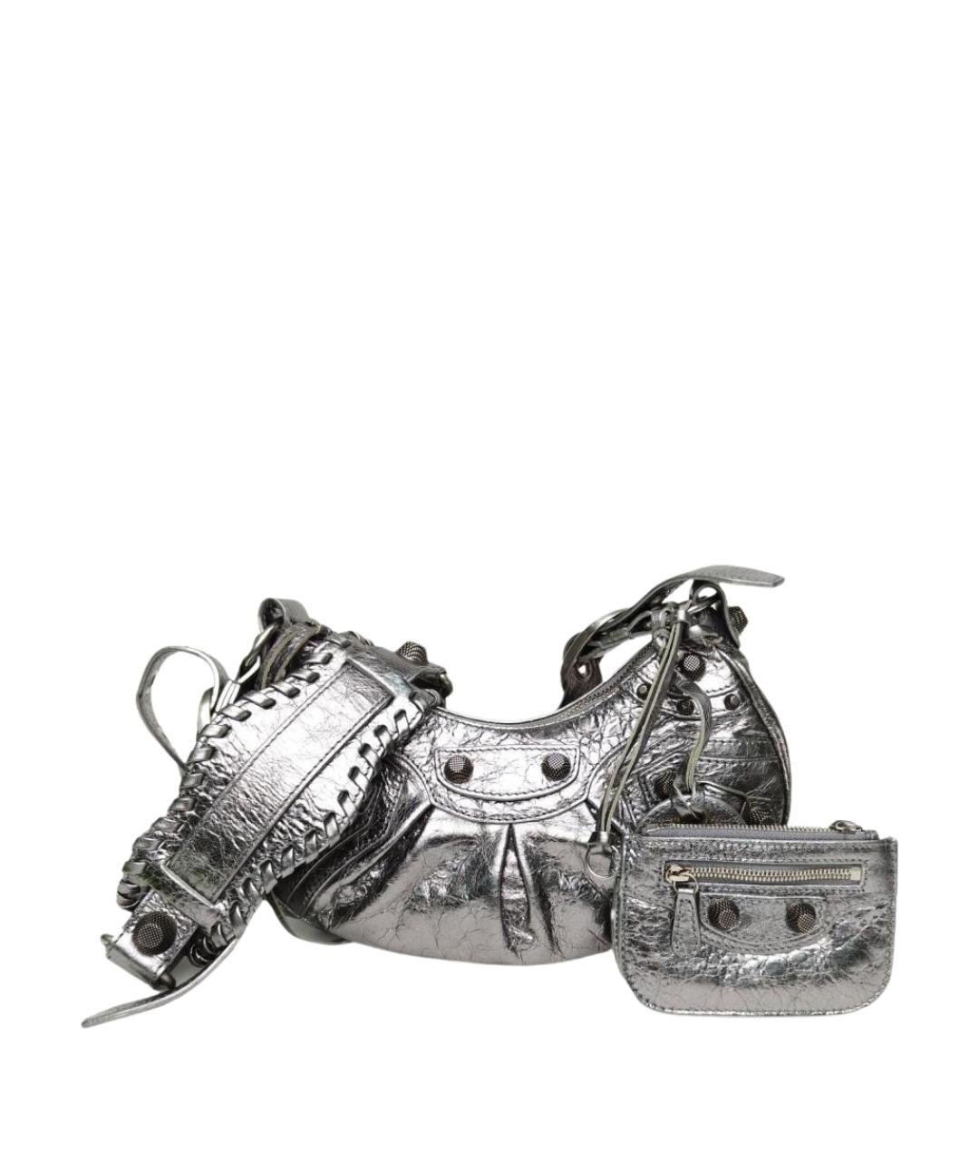 BALENCIAGA Серебряная кожаная сумка через плечо, фото 1