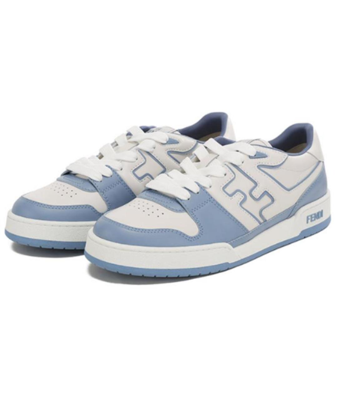 FENDI Синие кожаные низкие кроссовки / кеды, фото 4
