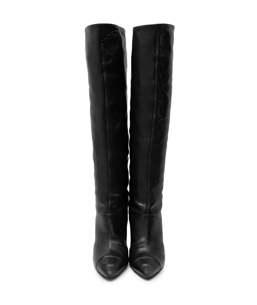 CHANEL Черные кожаные сапоги, фото 4