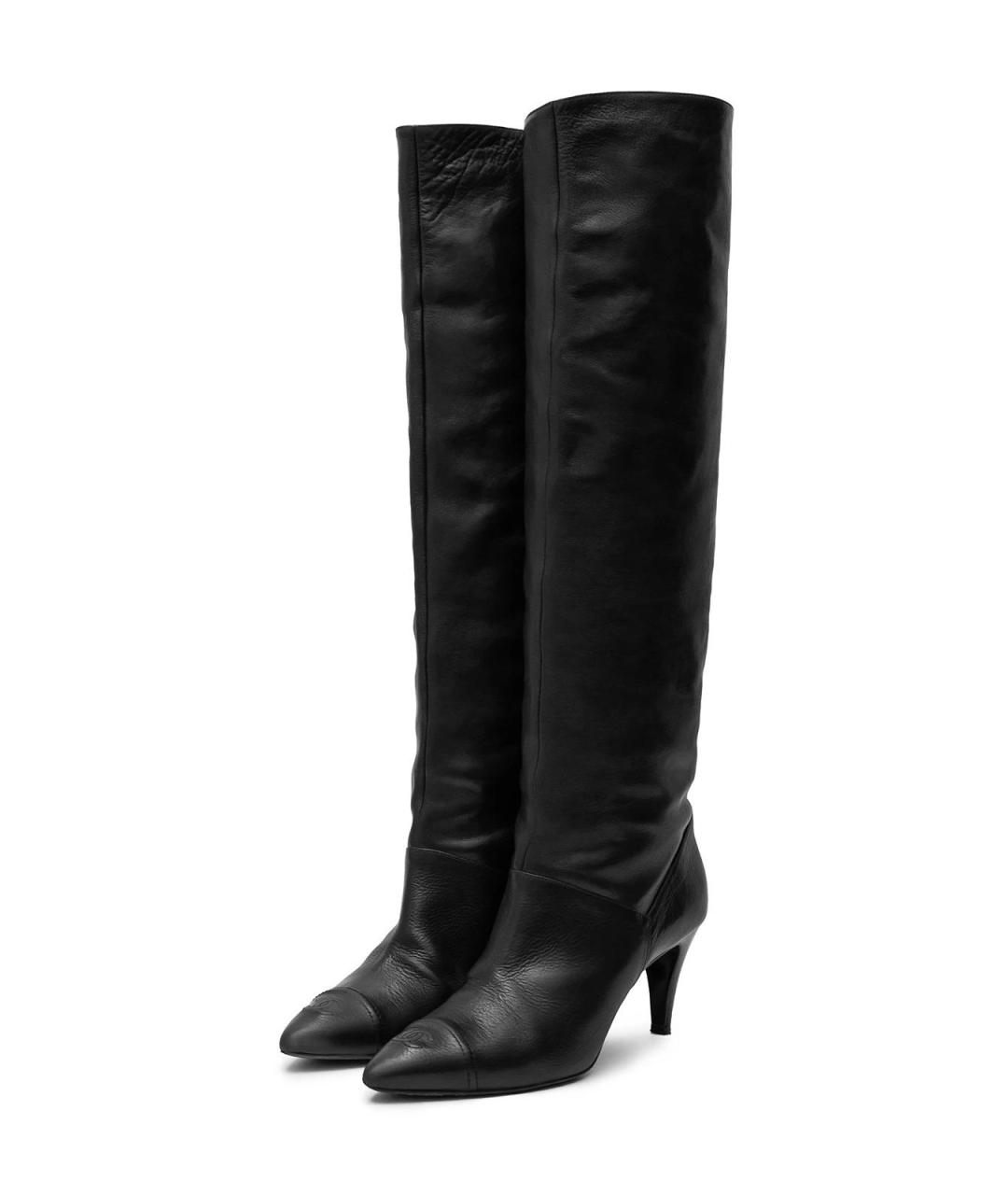 CHANEL Черные кожаные сапоги, фото 2