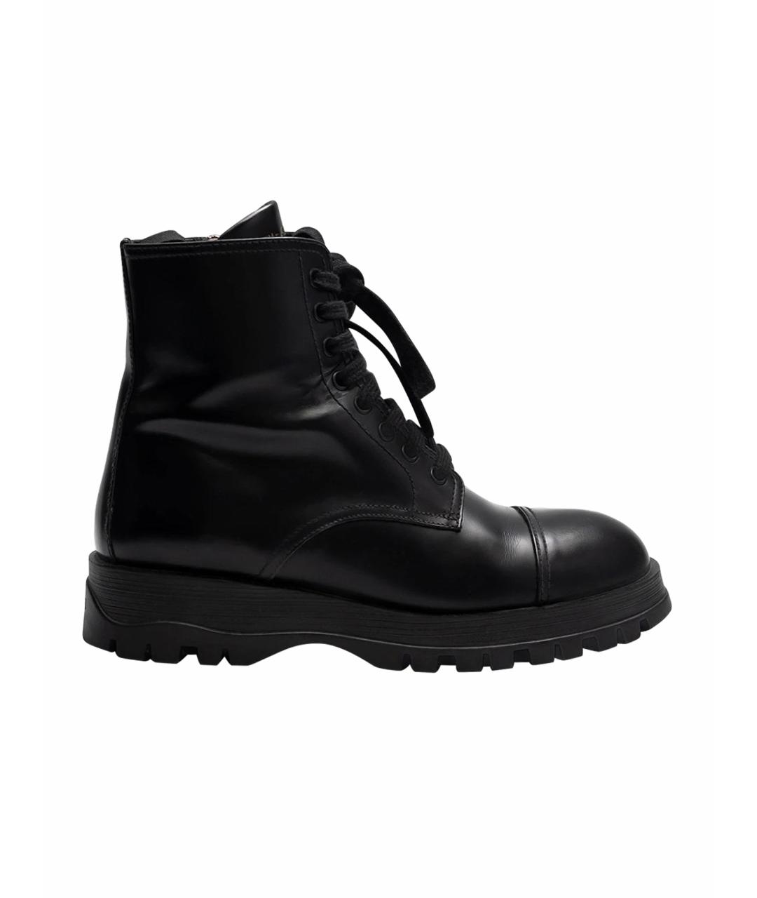 PRADA Черные кожаные ботинки, фото 1