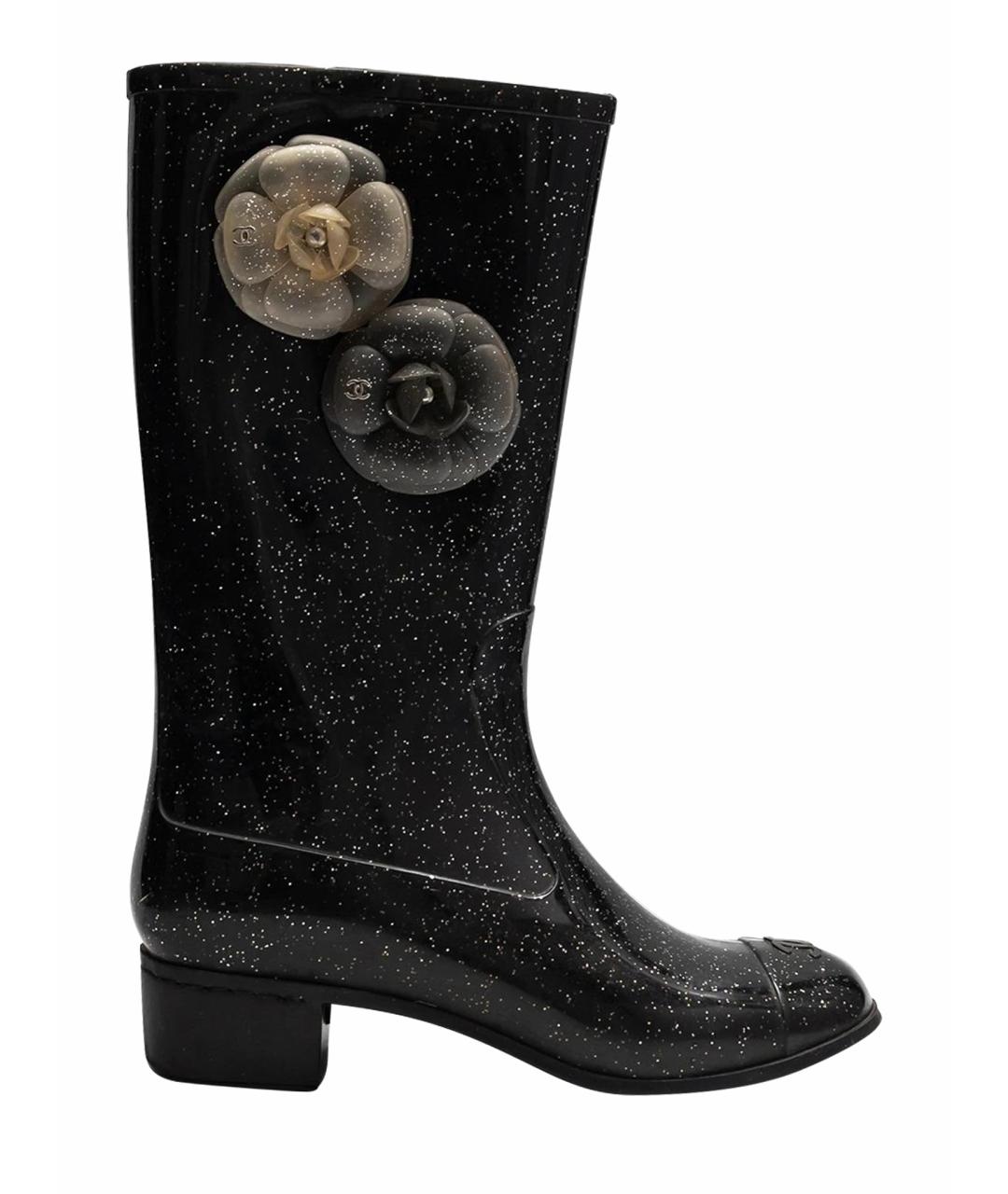 CHANEL Черные резиновые сапоги, фото 1