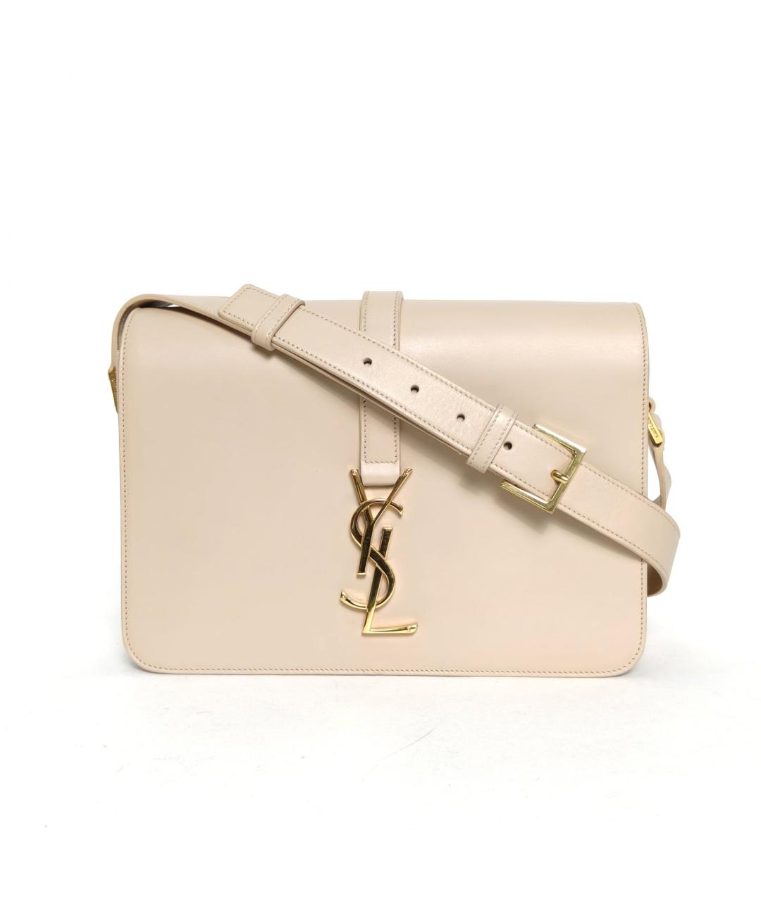 SAINT LAURENT Бежевая кожаная сумка через плечо, фото 2