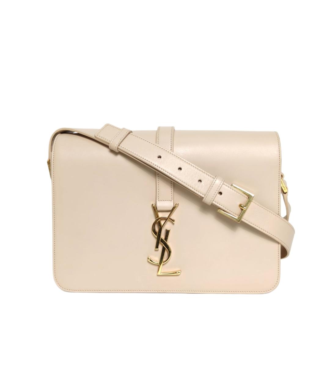 SAINT LAURENT Бежевая кожаная сумка через плечо, фото 10