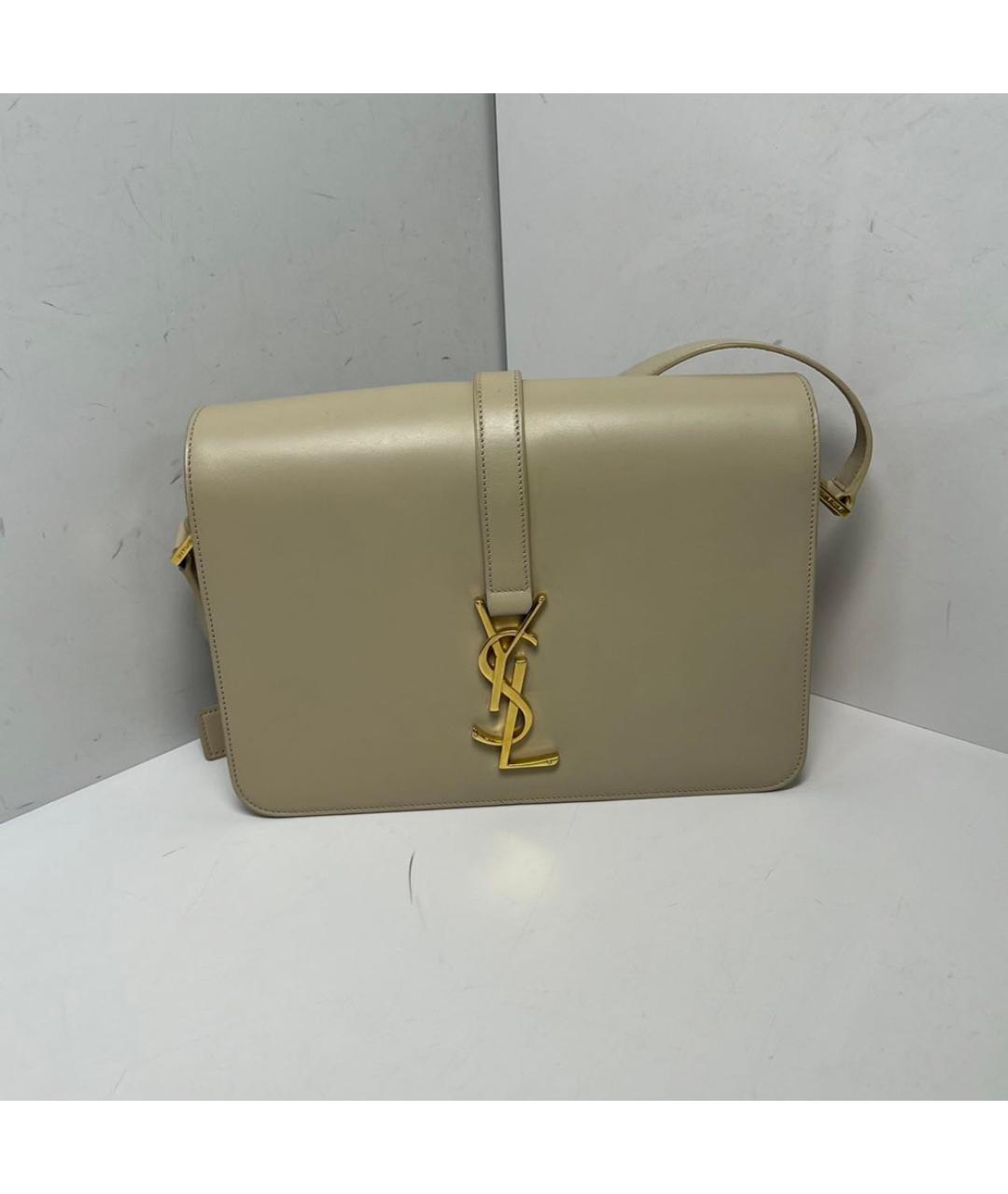 SAINT LAURENT Бежевая кожаная сумка через плечо, фото 9