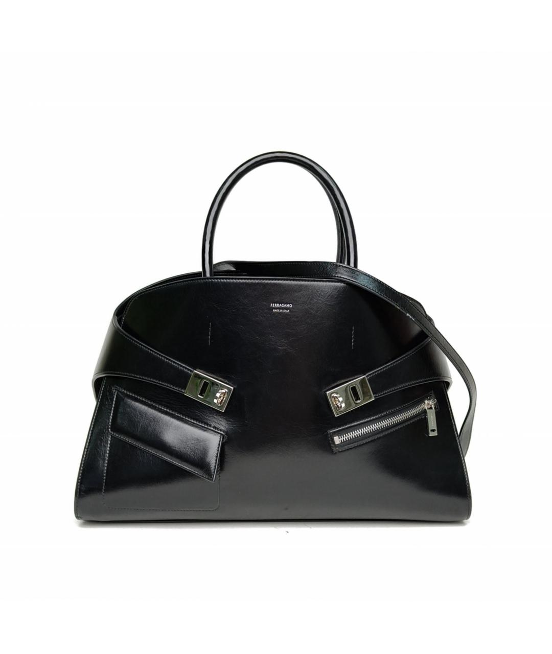 FERRAGAMO Черная кожаная сумка с короткими ручками, фото 2