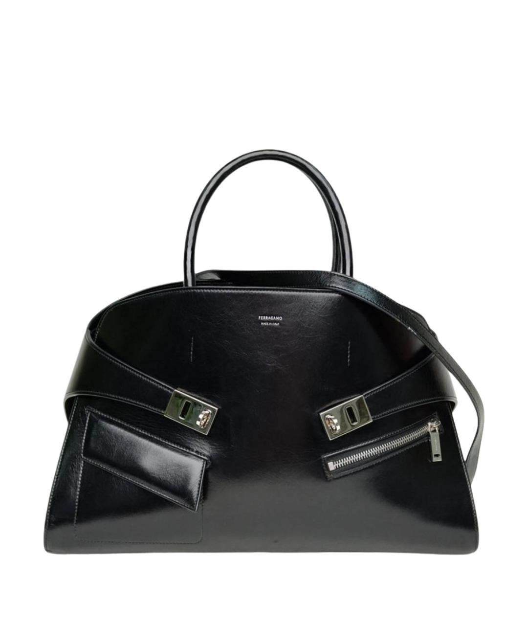 FERRAGAMO Черная кожаная сумка с короткими ручками, фото 1