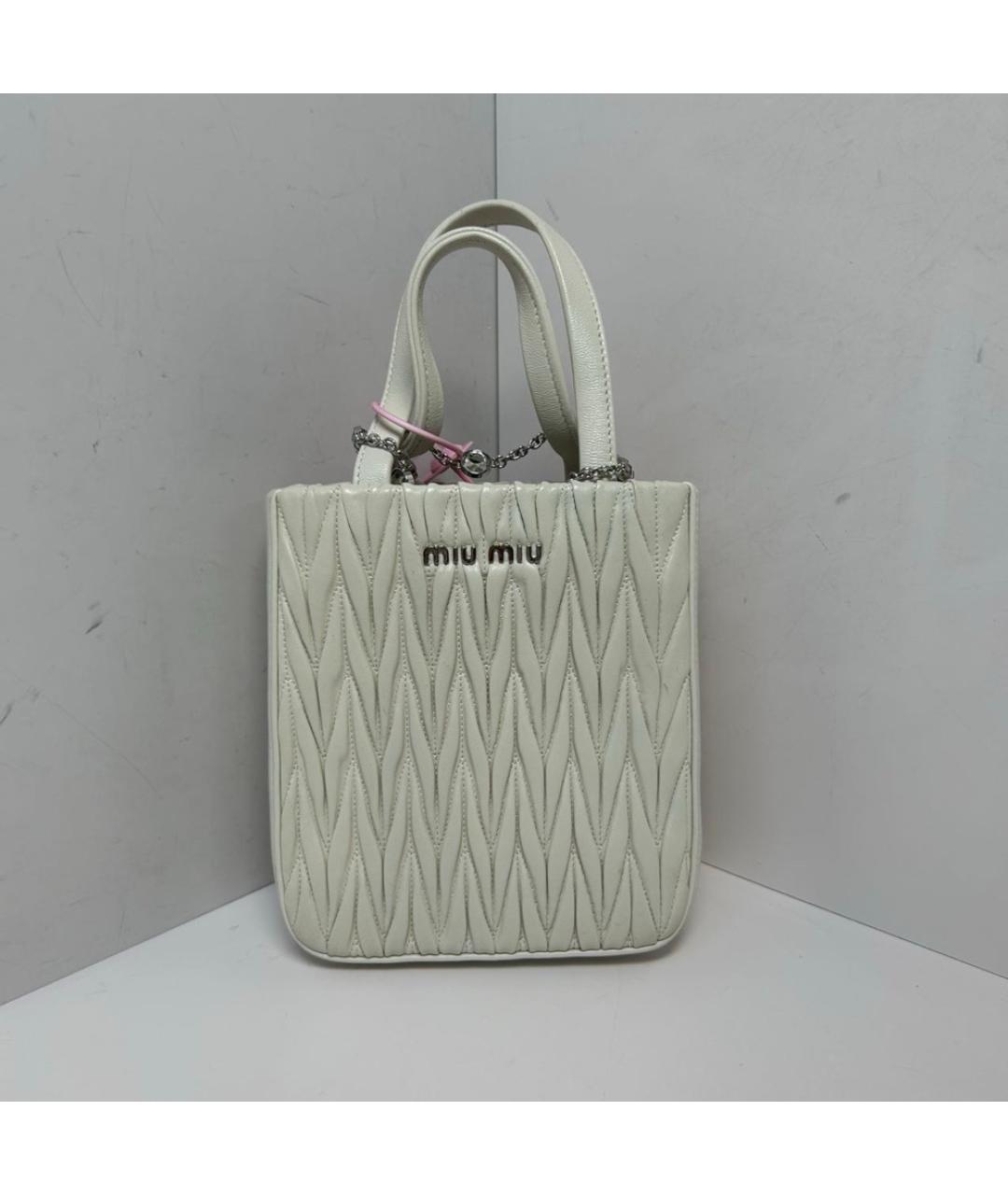 MIU MIU Белая кожаная сумка с короткими ручками, фото 6