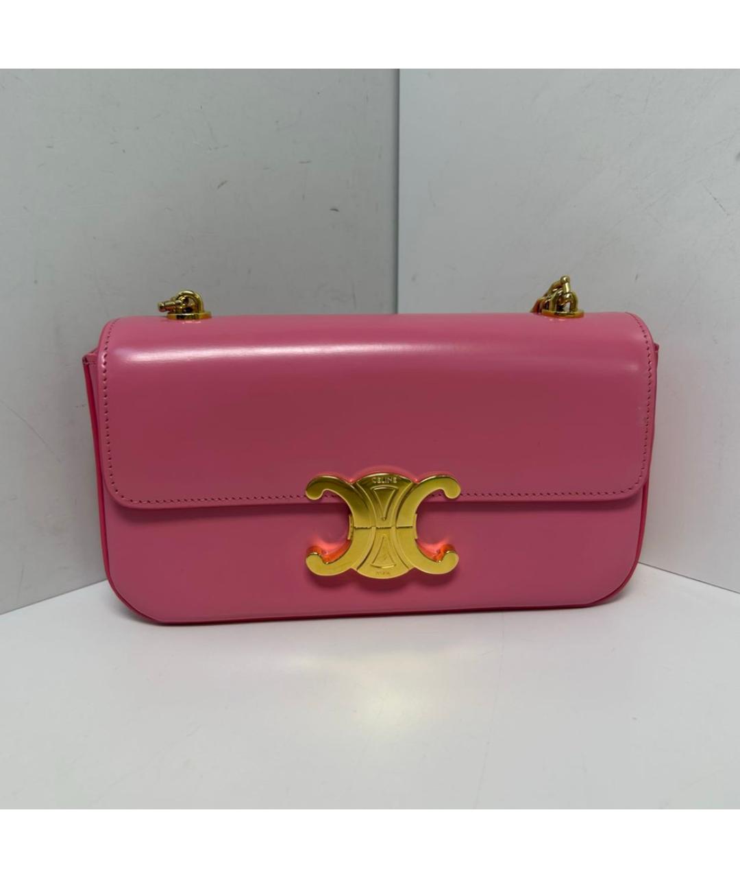 CELINE Розовая кожаная сумка через плечо, фото 9