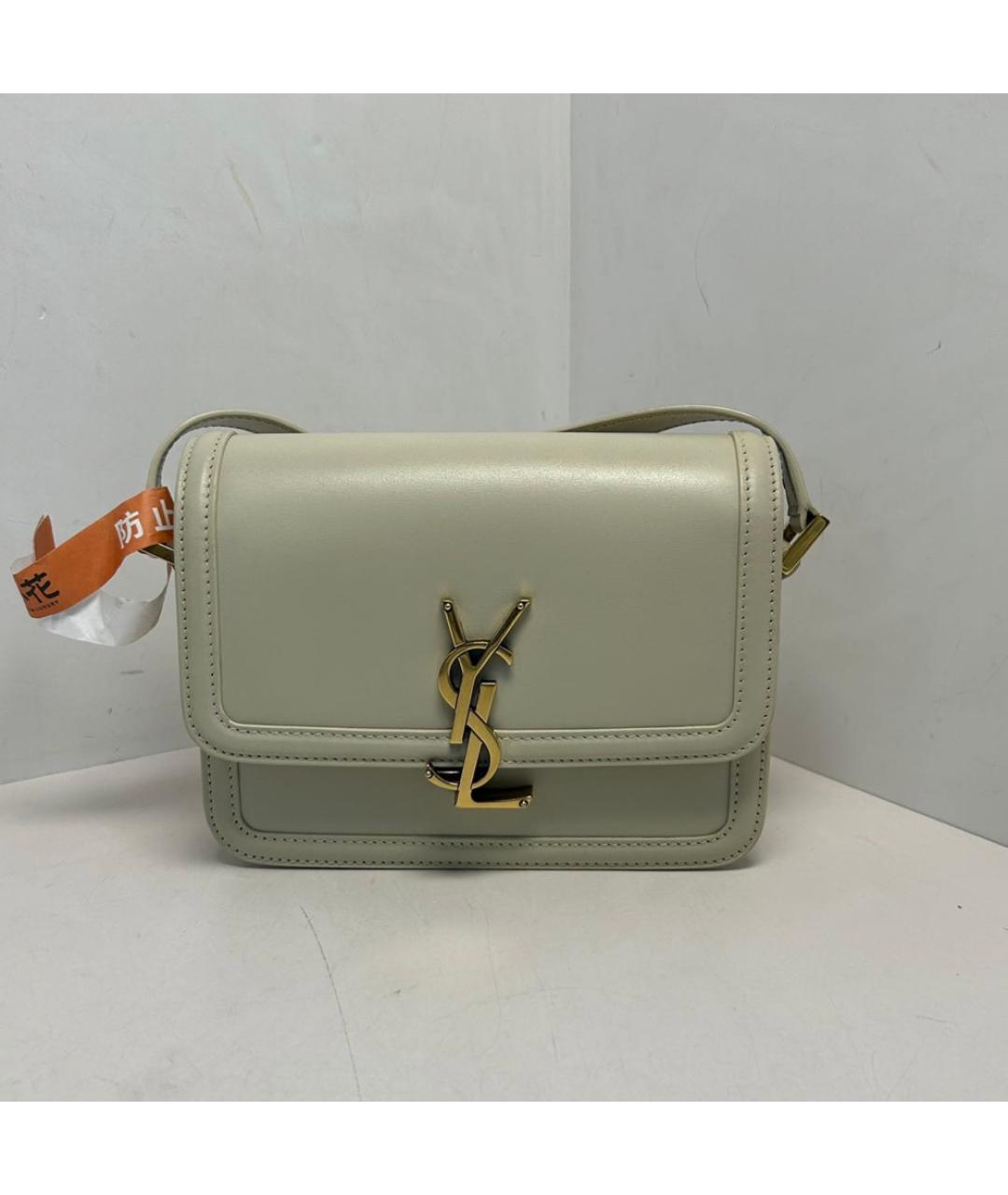 SAINT LAURENT Белая кожаная сумка через плечо, фото 9