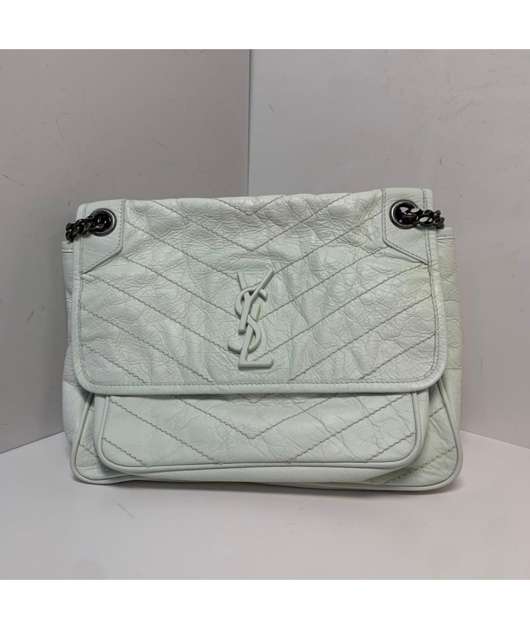 SAINT LAURENT Белая кожаная сумка через плечо, фото 9