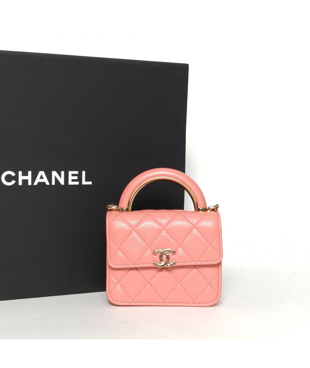 CHANEL Коралловая кожаная сумка с короткими ручками, фото 9