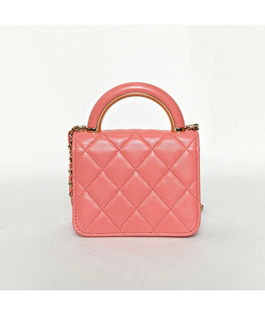 CHANEL Коралловая кожаная сумка с короткими ручками, фото 4
