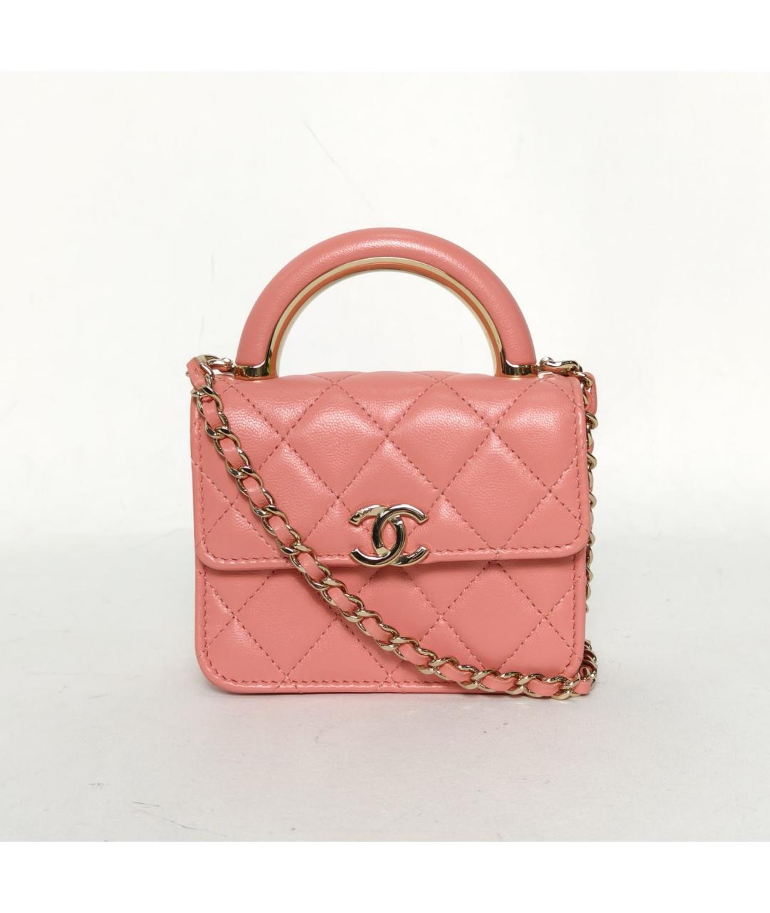 CHANEL Коралловая кожаная сумка с короткими ручками, фото 2