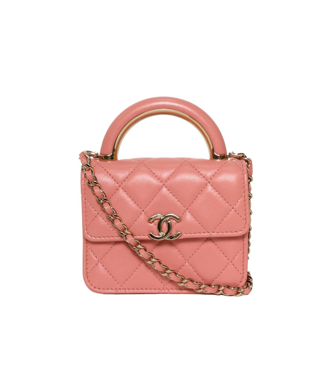 CHANEL Коралловая кожаная сумка с короткими ручками, фото 10